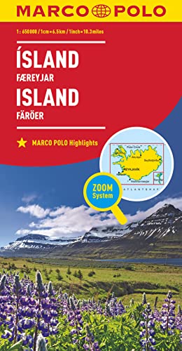 MARCO POLO Länderkarte Island, Färöer 1:650.000: Marco Polo Highlights. Zoom-System